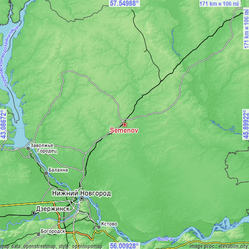 Topographic map of Semënov