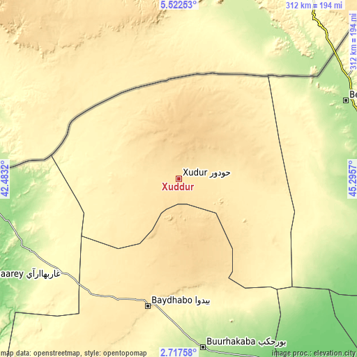 Topographic map of Xuddur