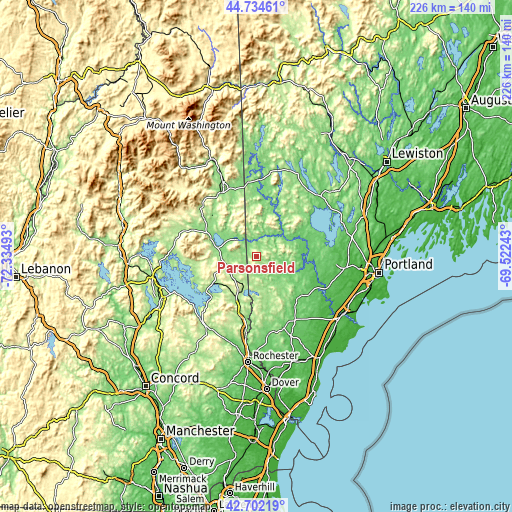 Topographic map of Parsonsfield