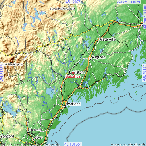 Topographic map of Sabattus