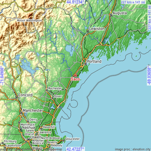 Topographic map of Saco