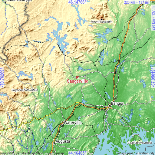 Topographic map of Sangerville