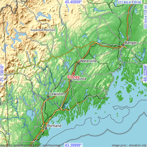 Topographic map of Sidney