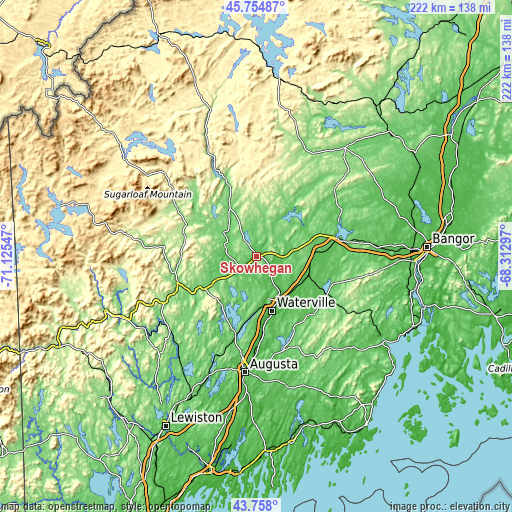 Topographic map of Skowhegan