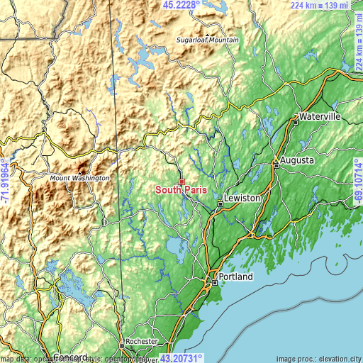 Topographic map of South Paris