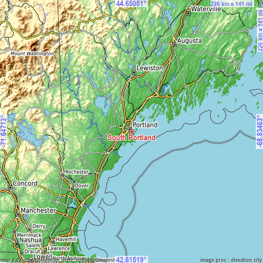 Topographic map of South Portland