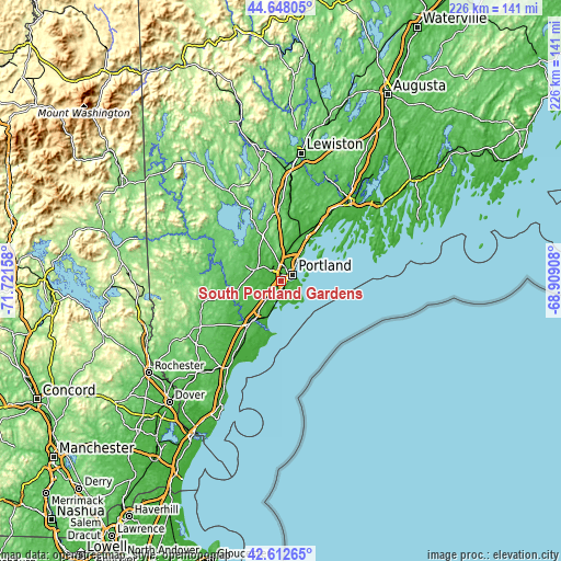 Topographic map of South Portland Gardens