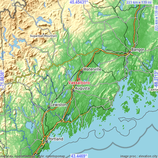 Topographic map of Vassalboro