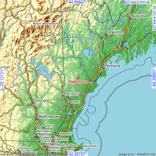 Topographic map of Waterboro