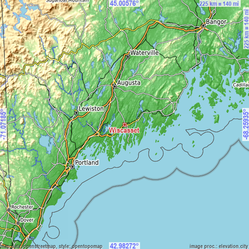 Topographic map of Wiscasset