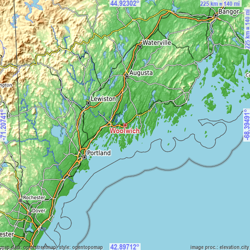 Topographic map of Woolwich