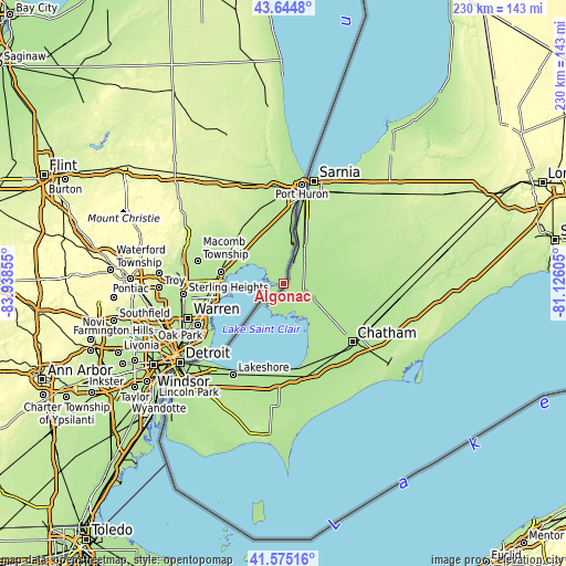 Topographic map of Algonac