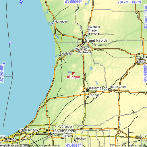 Topographic map of Allegan