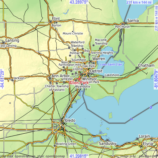 Topographic map of Allen Park