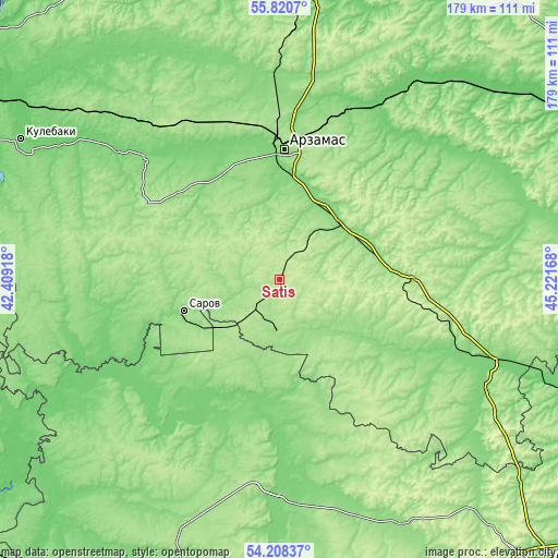 Topographic map of Satis