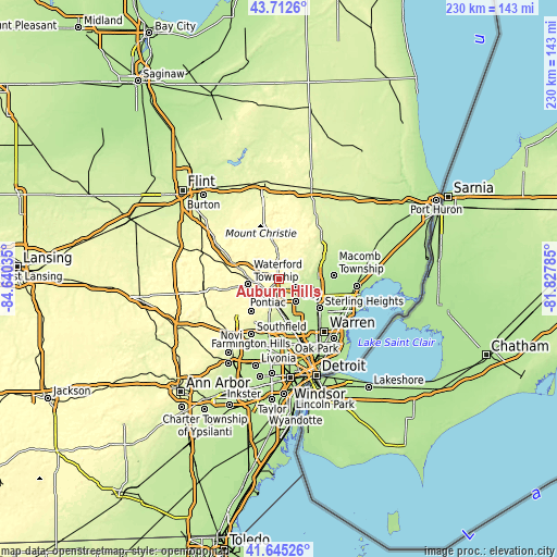 Topographic map of Auburn Hills