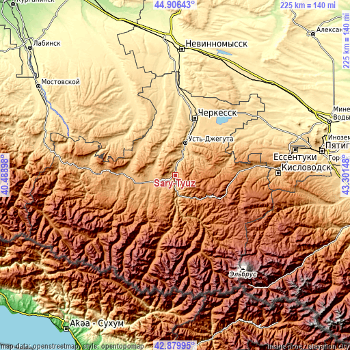 Topographic map of Sary-Tyuz