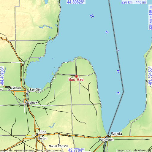 Topographic map of Bad Axe