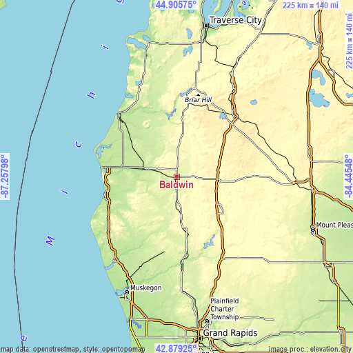 Topographic map of Baldwin