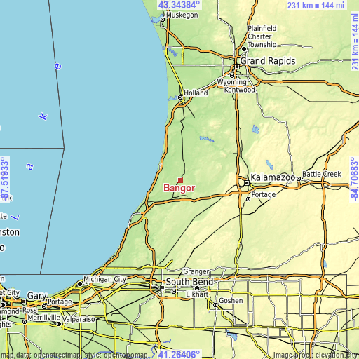 Topographic map of Bangor