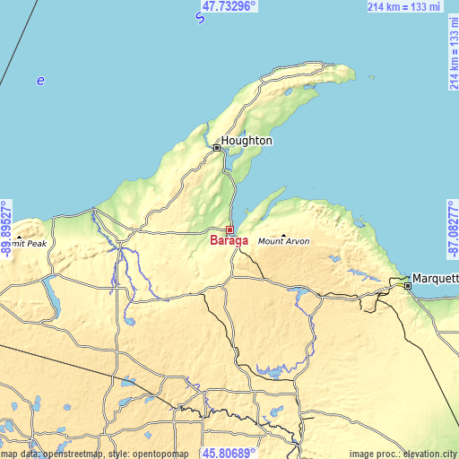 Topographic map of Baraga