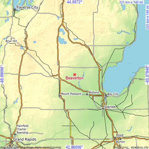 Topographic map of Beaverton