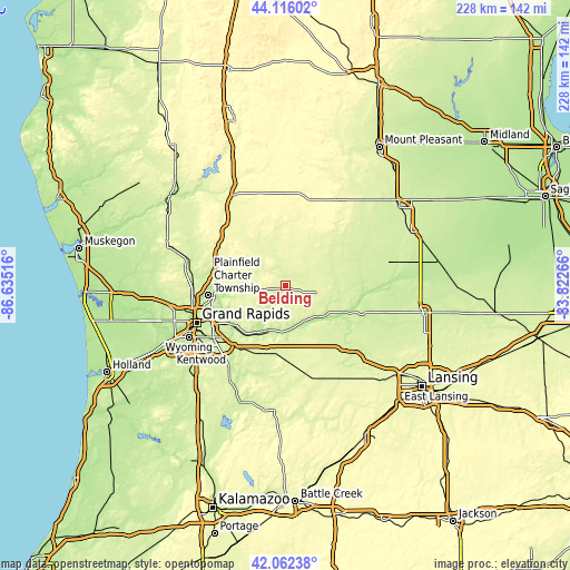 Topographic map of Belding