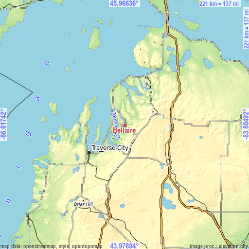 Topographic map of Bellaire
