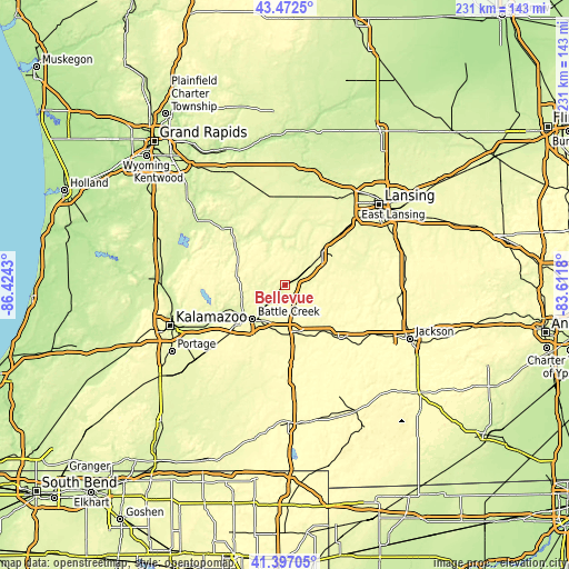 Topographic map of Bellevue