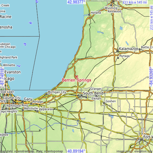 Topographic map of Berrien Springs