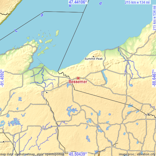 Topographic map of Bessemer