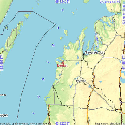 Topographic map of Beulah