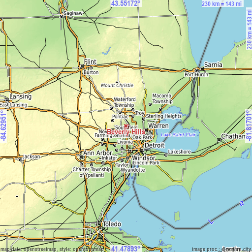 Topographic map of Beverly Hills