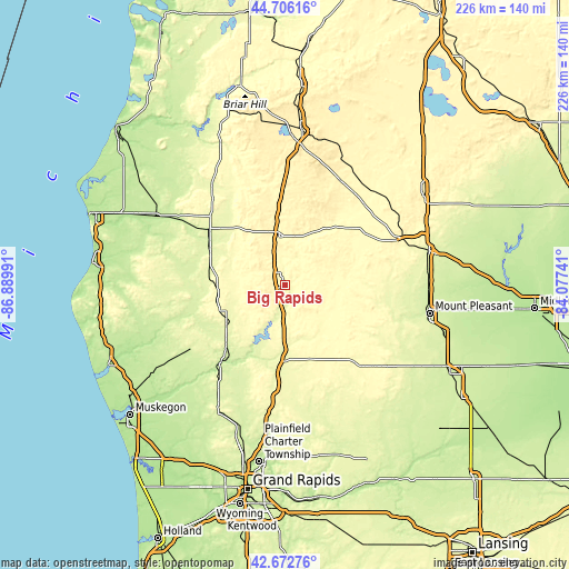 Topographic map of Big Rapids