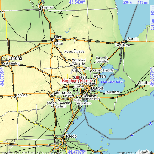 Topographic map of Bingham Farms