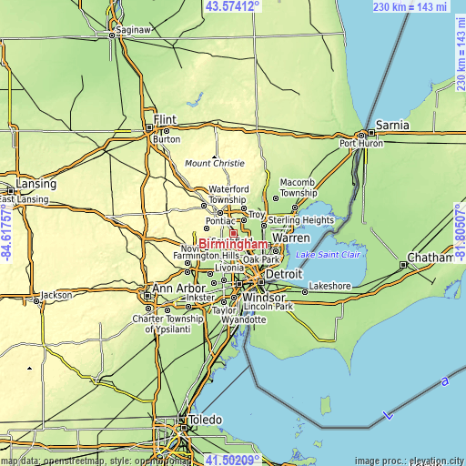 Topographic map of Birmingham