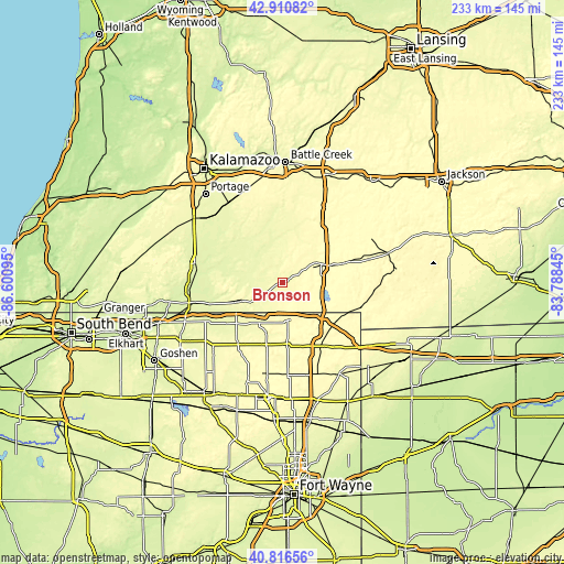 Topographic map of Bronson