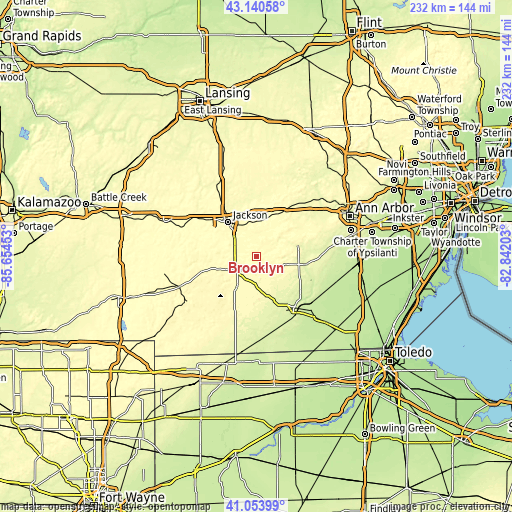 Topographic map of Brooklyn