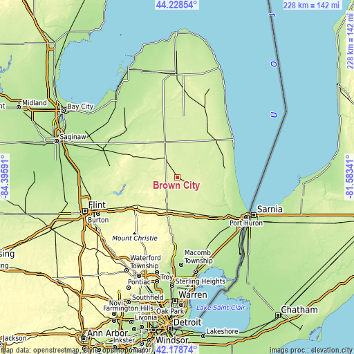 Topographic map of Brown City