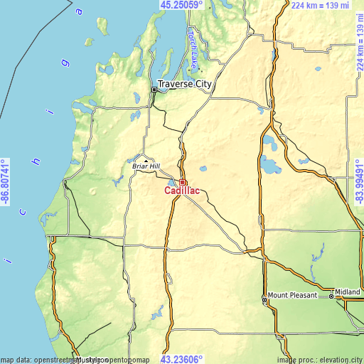 Topographic map of Cadillac