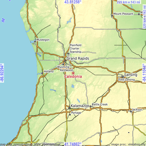 Topographic map of Caledonia