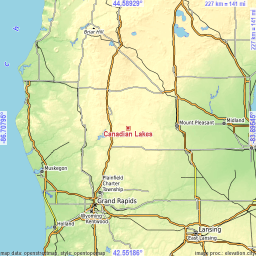 Topographic map of Canadian Lakes