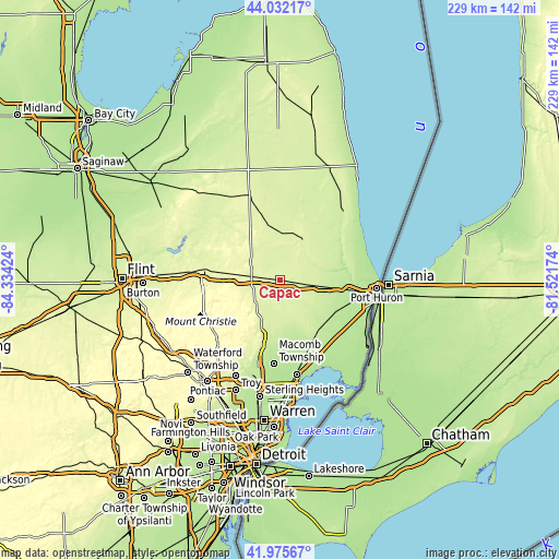 Topographic map of Capac