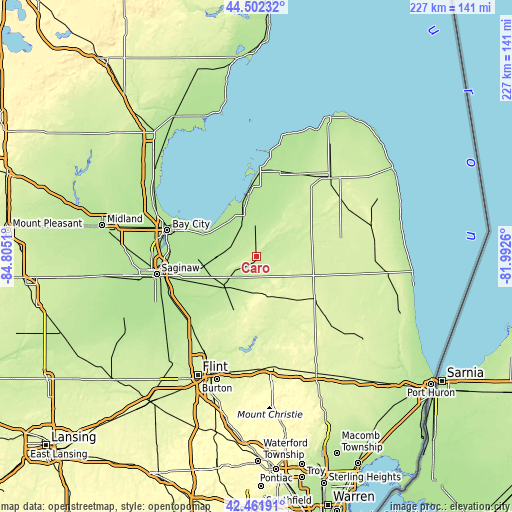 Topographic map of Caro