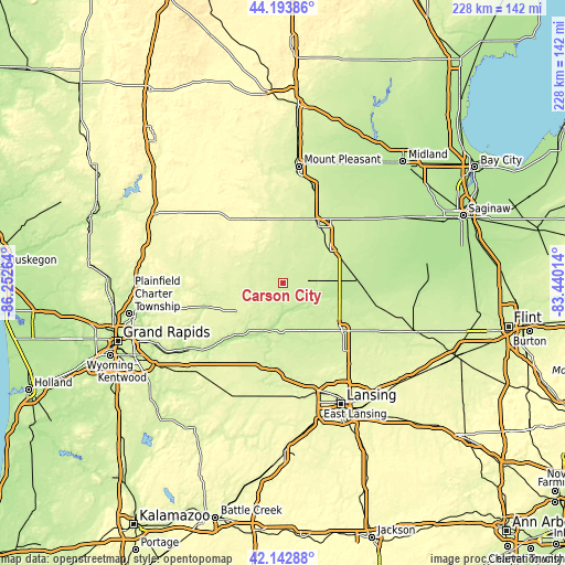 Topographic map of Carson City