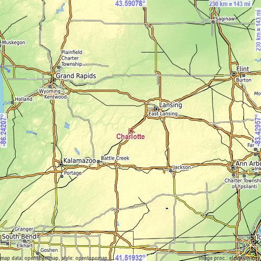 Topographic map of Charlotte