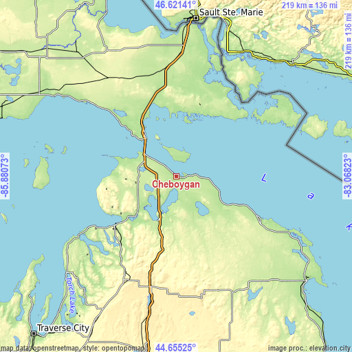 Topographic map of Cheboygan