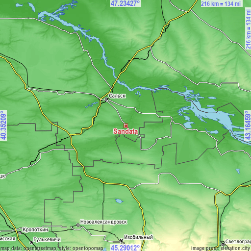 Topographic map of Sandata