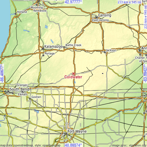 Topographic map of Coldwater