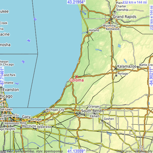 Topographic map of Coloma